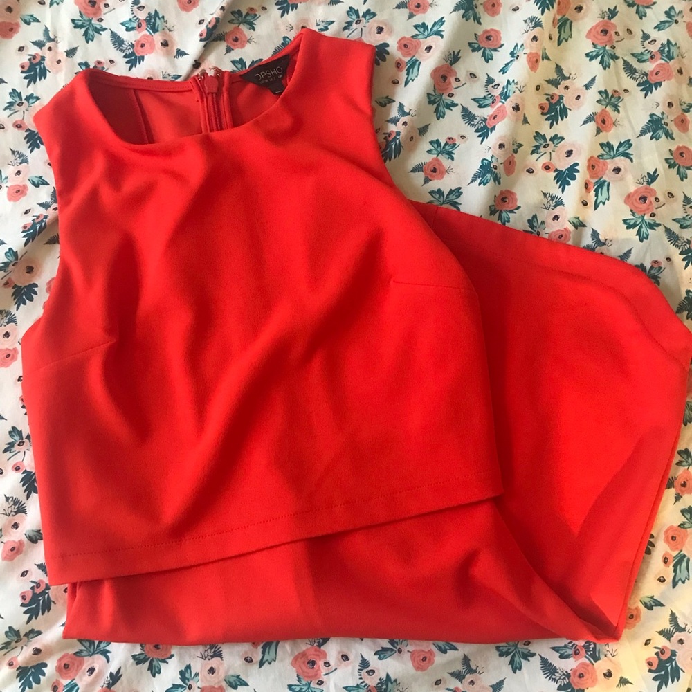 TOPSHOP Bright Red Orange Dress Body con size 2